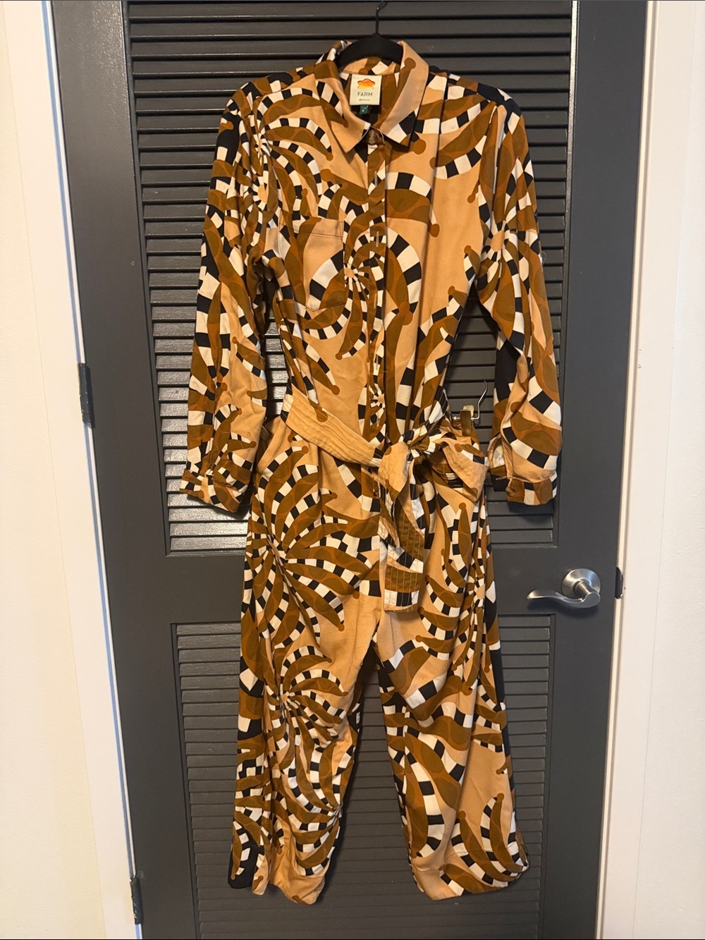 Farm Spiral Geometric jumpsuit in Tan, Black & White